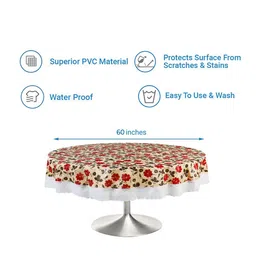 Dakshya Industries Beige & Red Printed PVC 6 Seater Table Covers image 4