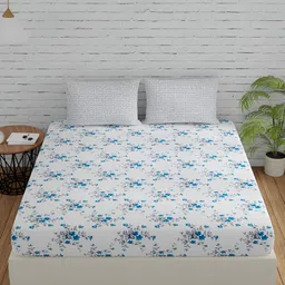 Huesland Grey & White Floral Printed Cotton 144 TC Single Bedsheet with 1 Pillow Covers-image-28