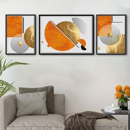 Art Street Set Of 3 White & Orange-Coloured Abstract Painted Wall Art-picture-3