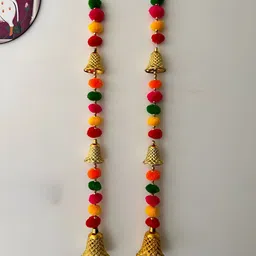 PLAYFUL STITCHES Green & Yellow 2 Pieces Pom Pom with Bell Wall Hangings Toran-image-97