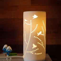 Ekhasa White Textured Ceramic Contemporary Cylindrical Shaped Table Lamp-35