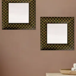 Art Street Black & Beige 2-Pcs Patterned Square Shaped Wall Mirrors-11
