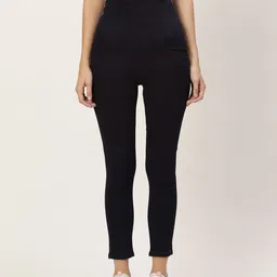 Paris Hamilton Women Navy Blue Solid High Waist Tummy Tucker Denim Cropped Jeggings-picture-23