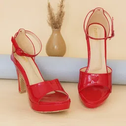 FABBHUE Open Toe Slim Heels With Buckle Closure-2