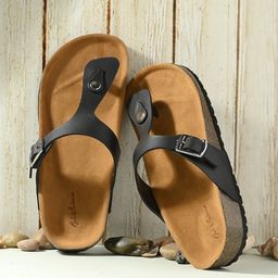 Mast & Harbour Black & Tan Slip-On Comfort Sandals-image-80