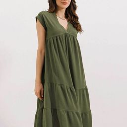 BIGDART V-Neck Cap Sleeves Flounce A-Line Dress-image-23