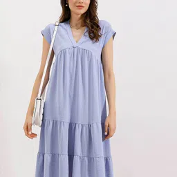 BIGDARTV-Neck Extended Sleeves Gathered  A-Line Dress-image-25