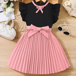 BAESD Girls Ruffle Trim Pleated Hem Belted Fit & Flare Dress-34