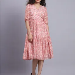 FABDYOR Abstract Printed V-Neck Georgette Fit & Flare Dress-picture-44