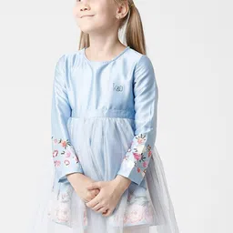 KATE & OSCAR Girls Blue & Red Solid Georgette Fit and Flare Dress-image-0