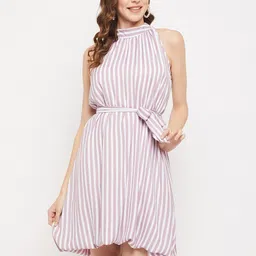 Ruhaans White Striped Georgette Dress-image-52