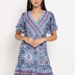 MARC LOUIS Blue & Off White Georgette Dress-image-95
