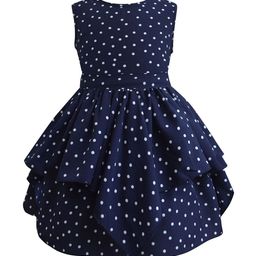 A T U N Navy Blue Polka Dot Printed Dress-picture-48
