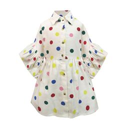 A T U N Off White Pure Cotton Polka Dots Printed Shirt Dress-picture-13