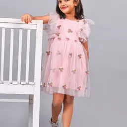 ZION Floral Print Embroidered Flutter Sleeve Fit and Flare Dress-image-63