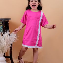 JUNITOS Girls  Round Neck Short Sleeves Cotton A-Line Dress-image-23