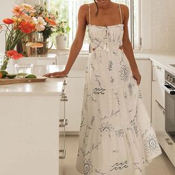 LULU & SKY Floral Printed Shoulder Straps Cut-Outs Tie-String  A-Line Maxi Dress-image-55