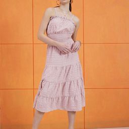 STREET 9 Self Design Shoulder Straps Smocked Tiered A-Line Dress-image-78