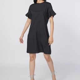 NOT SO PINK Black Solid Crepe Sheath Dress-image-96
