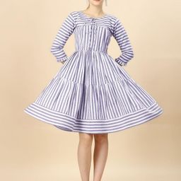 Glomee Striped Layered Fit & Flare Dress-image-27