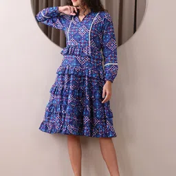 OBSHIVKA Women Printed Ruffled Fit & Flare Dress-image-21