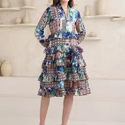 OBSHIVKA Women Printed Ruffled Cotton Fit & Flare Dress-image-7