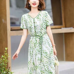 KALINI V-Neck A-Linen Dress-image-95