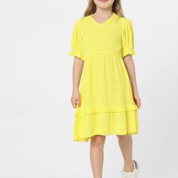 KIDS ONLY Yellow A-Line Self Design Dress-picture-12