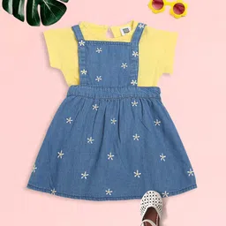MeeMee Girls Blue & Yellow Embellished Cotton Pinafore Dress-picture-36