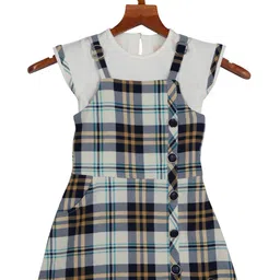 Tiny Girl Cream-Coloured & Blue Checked Pinafore Dress-image-58