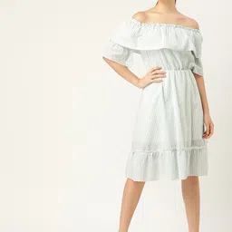 DODO & MOA Off-Shoulder Striped A-Line Dress-picture-13