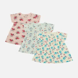Bodycare Kids Pack Of 3 Floral Printed Cotton Flared Cold-Shoulder A-Line Dress-image-66