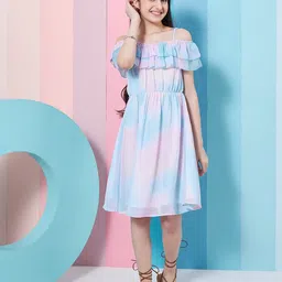 pspeaches Girls Tie & Dye Off-Shoulder Georgette Fit & Flare Dress-image-22