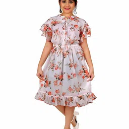 BAESD Girls Floral Printed Tie-Up Neck Georgette Fit & Flare Midi Dress-image-1