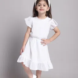 MINI & MING Girls Flutter Sleeve Georgette Fit & Flare Dress-15