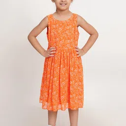 Creative Kids Girls Floral Printed Georgette A-Line Dress-picture-58