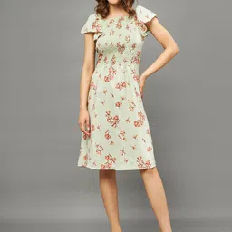 THE PAJAMA FACTORY Floral Printed Flutter Sleeve Fit & Flare Dress-image-5