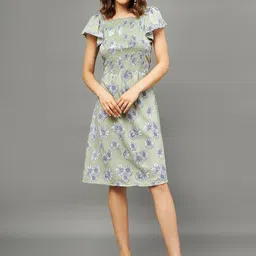 THE PAJAMA FACTORY Floral Printed Smocked Flutter Sleeves A-Line Dress-image-95