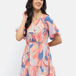 Madame Floral Print V-Neck Flared Sleeve Fit & Flare Dress-image-20