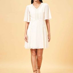 Honey by Pantaloons Self Design V-Neck Flared Sleeve Fit & Flare Dress-image-46