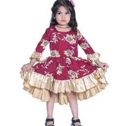 BAESD Girls Floral Print Round Neck Three-Quarter Bell Sleeves Fit & Flare Dress-picture-28
