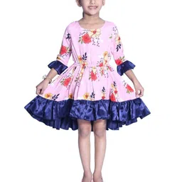 BAESD Girls Floral Print Round Neck Three-Quarter Bell Sleeves Fit & Flare Dress-picture-13