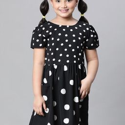 Oxolloxo Polka Dot Printed Gathered Fit & Flare Dress-image-91