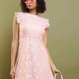 Tokyo Talkies Self Design Flutter Sleeve Fit & Flare Dress-image-87