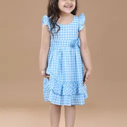 Hola Bonita Girls Checked Flutter Sleeve Fit & Flare Dress-15