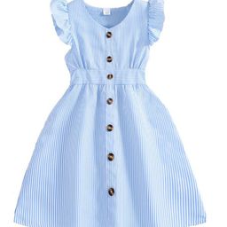 StyleCast Girls Blue Striped Flutter Sleeves Fit & Flare Dress-image-12