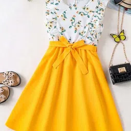 BAESD Girls Floral Printed Flutter Sleeve Round Neck Ruffles Cotton Fit & Flare Dress-42