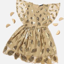 Allen Solly Junior Girls Embellished Sequined Deatiled Flutter Sleeves Fit & Flare Dress-20