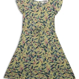 Cantabil Girls Floral Printed Round Neck Flutter Sleeve Tie-Up Fit & Flare Dress-image-13