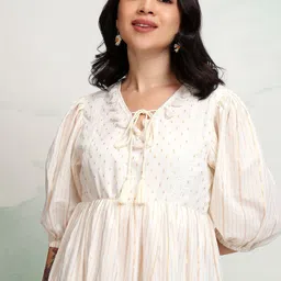 Vishudh Women Floral Print Tie-Up Neck Puff Sleeve Fit & Flare Dress-image-60